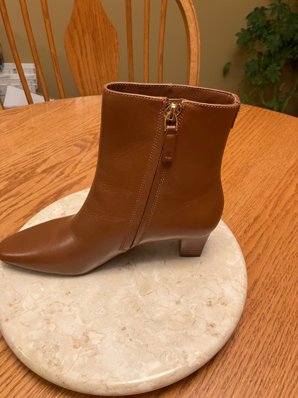 Ralph Lauren Willa Tan Leather Zip Ankle Booties - Picture 5 of 8